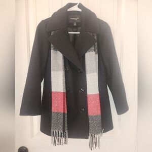 London Fog Women’s Wool-Blend Peacoat with scarf, Black, EUC, Size: 4P